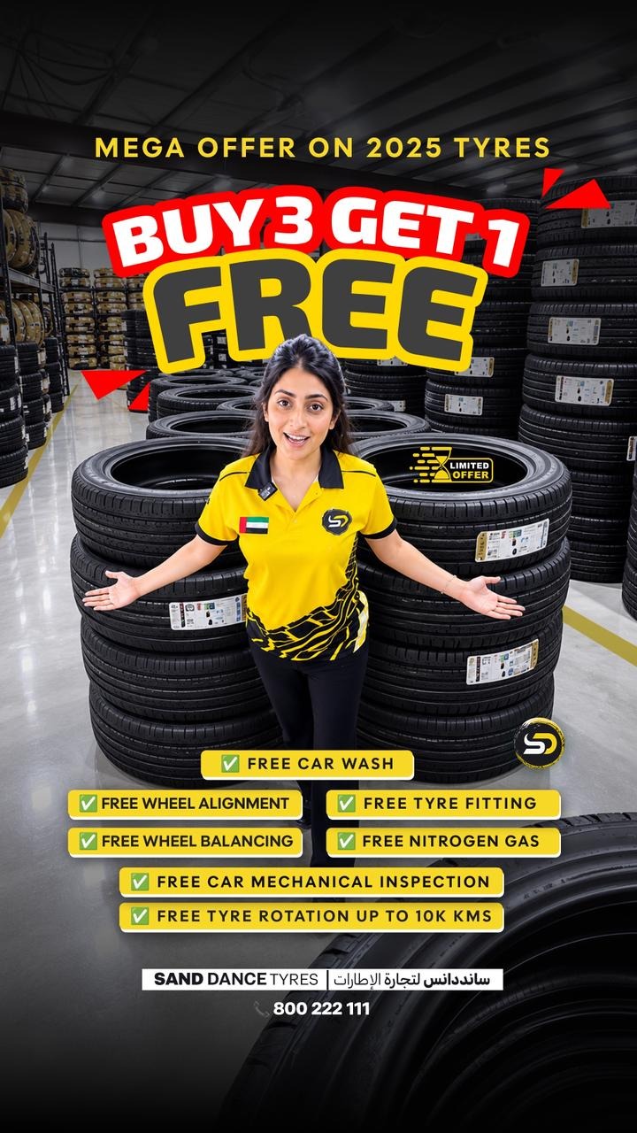 Buy 3 Tyres Get 1 Free Plus Exclusive Free Services in Dubai